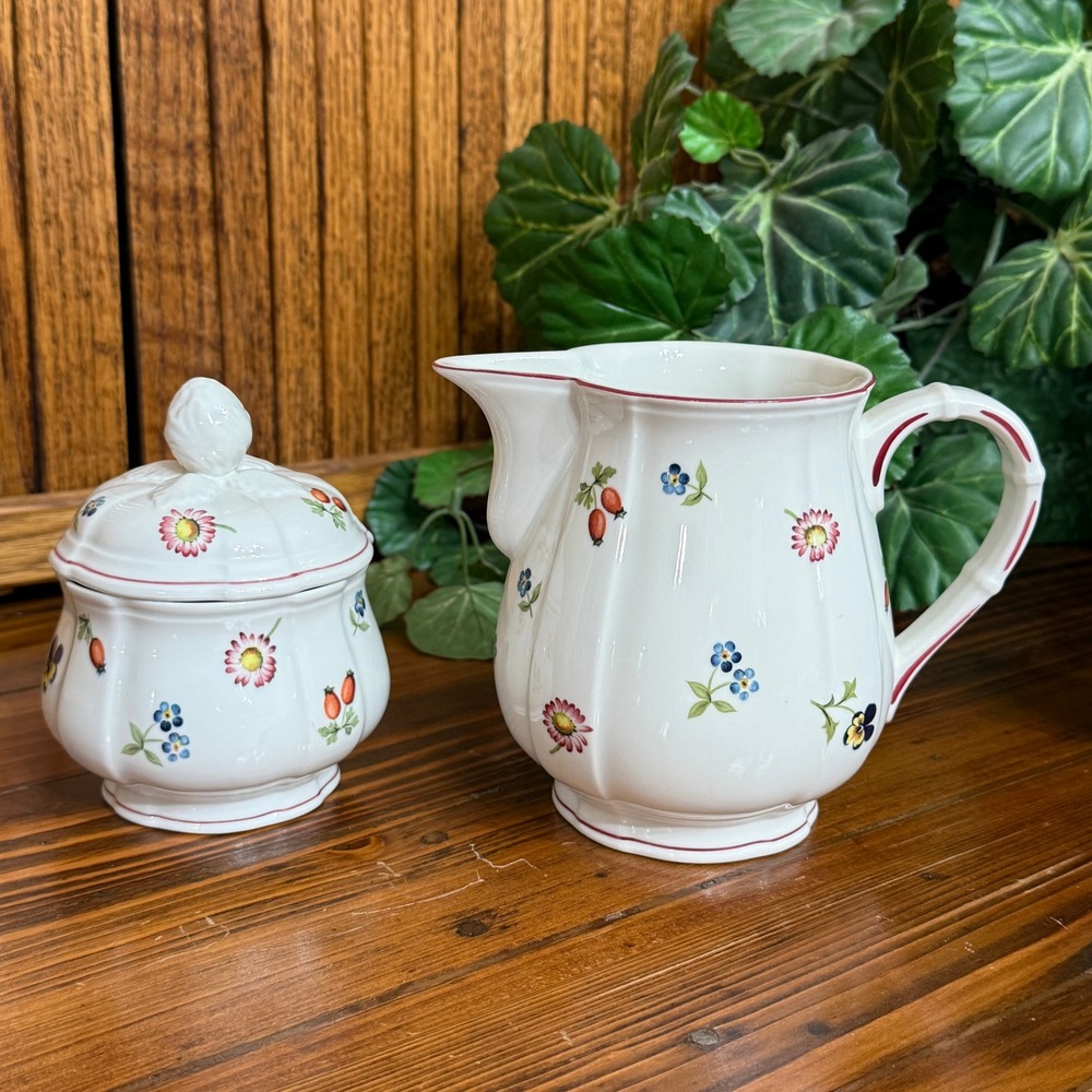 Villeroy & Boch Petite Fleur Creamer and Sugar Bowl Set White Floral